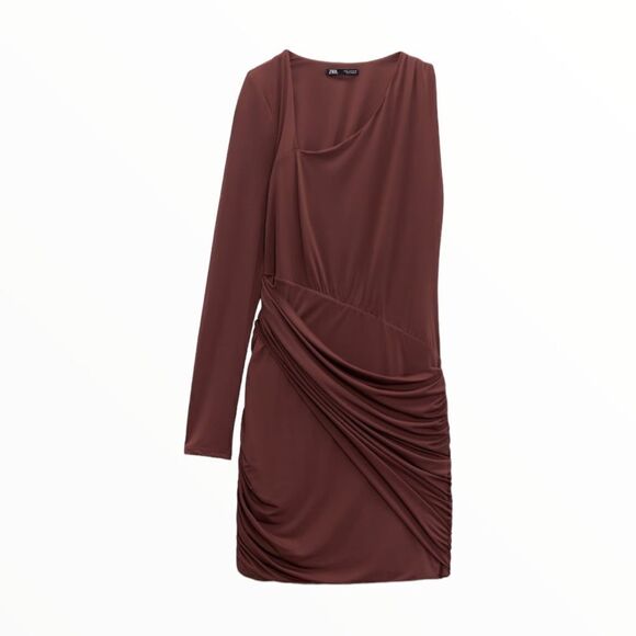 ZARA | Dark Brown | CUT OUT ASYMMETRICAL DRESS - Picture 2 of 12